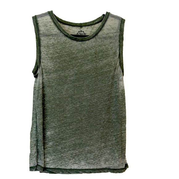 Set of 2 Olive Green Sleeveless Top “Well Worn Semi Sheer” Style Size Medium - Picture 3 of 14